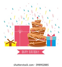 Card with birthday cake. Vector Illustration