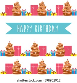 Card with birthday cake. Vector Illustration