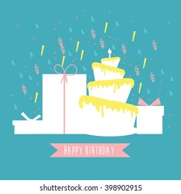 Card with birthday cake. Vector Illustration