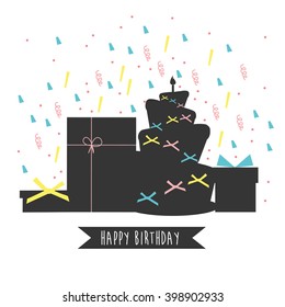 Card with birthday cake. Vector Illustration