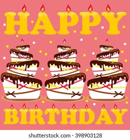 Card with birthday cake. Vector Illustration