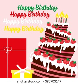 Card with birthday cake. Vector Illustration