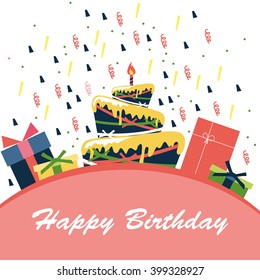Card with birthday cake. Vector Illustration