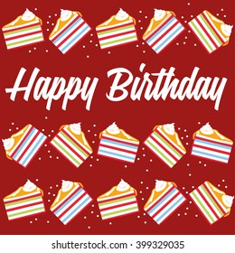 Card with birthday cake. Vector Illustration