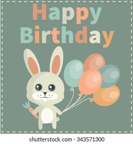 Card for the birthday with cute rabbit .Vector illustration