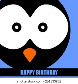 card birthday with full face of penguin