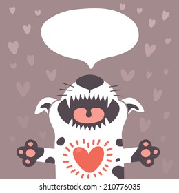 Card to the birthday or other holiday with cute dog and place for your text. Vector illustration.