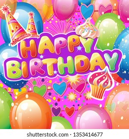 Tarjeta con elementos de la fiesta de cumpleaños
