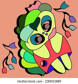 Card for birthday recognition in love. Girl with crown.Cards of congratulations.Childish vector card in sweet colors. 