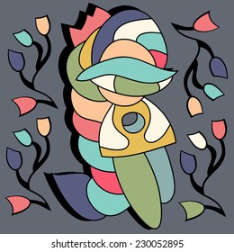 Card for birthday recognition in love. Girl with crown.Cards of congratulations.Childish vector card in sweet colors. 