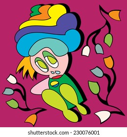Card for birthday recognition in love. Girl with crown.Cards of congratulations.Childish vector card in sweet colors. 