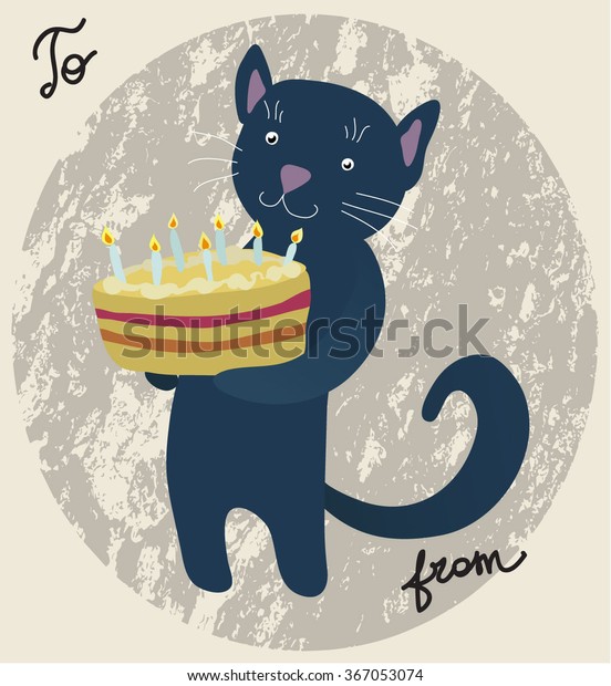 Download Card Black Cat Holding Birthday Cake Stock Vector (Royalty ...