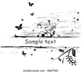 Card with black grunge and floral elements