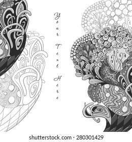 Card with black & white ornament - vector illustration