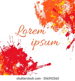 Card with blots on white background with space for your text, red and orange colors