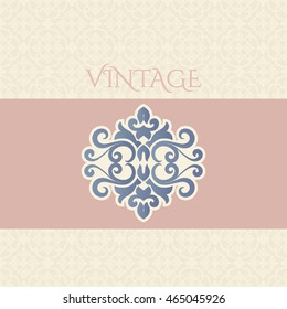 Card with blue colored Frame on a pink & beige ornamental background
