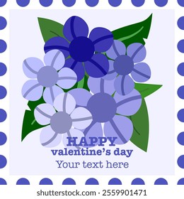 Valentine’s card of blue flowers with customized blessing text