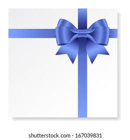 Card with blue gift bow with ribbons, vector