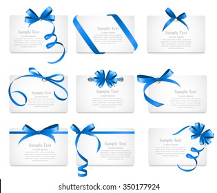 Card with Blue Ribbon and Bow Set. Vector illustration EPS10