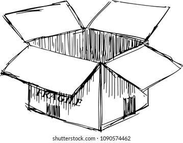 card board box,relocation,moving home concept,new house,sketch style