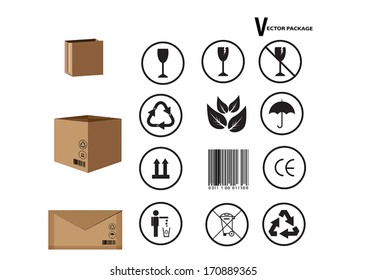 card board package and set of packing symbols