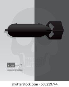 Card with bomb and human skull, vector with depth