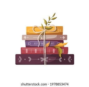 Card with books for Bookstore, bookshop, library, book lover, bibliophile. Isolated vector illustration for card, postcard, poster, banner.