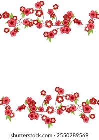 Borda de cartão sem costura com design gráfico sakura ramo cereja flor. Quadro de ilustração vetorial.