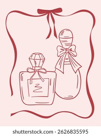Card with bottles of perfume in vintage style