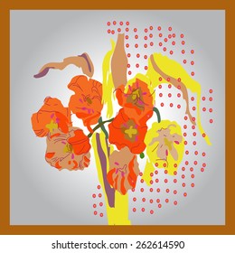 Card with bouquet of tulips. Hand drawn.