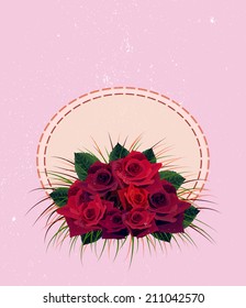 Card with bouquet of violet roses, vector illustration