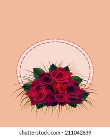 Card with bouquet of violet roses, vector illustration
