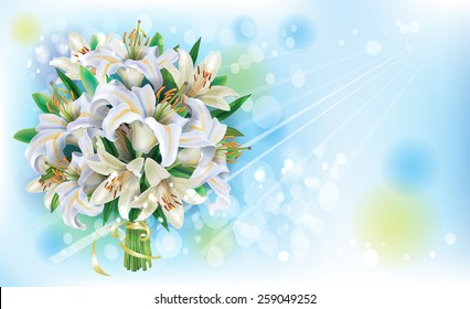 Card with Bouquet of  white lilies