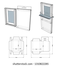 Card Box With Hanger and Die-cut Pattern. The .eps file is full scale and fully functional. Prepared for real cardboard production.