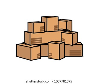 card box stack cartoon illustration , cartoon design style , designed for illustration