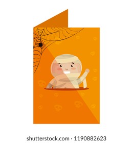 card with boy dressed up as a halloween mummy