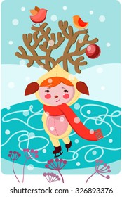 card, boy dressed in a suit of a deer