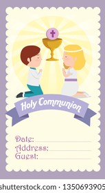 card with boy and girl to first communion
