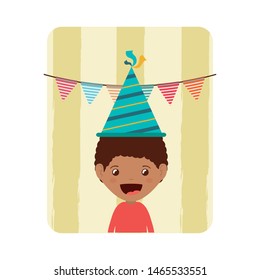 card of boy with party hat in birthday celebration