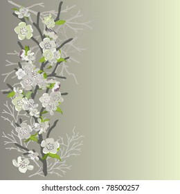 Card with branches leaves and white flowers