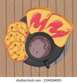 card of breakfast with bread and cookies