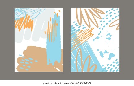 Card with Brush Stroke and Dots Scribble Design Vector Set