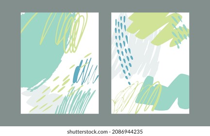 Card with Brush Stroke and Dots Scribble Design Vector Set