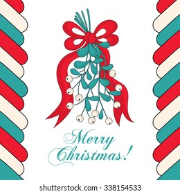 Card with bunch of mistletoe and inscription: Merry Christmas!