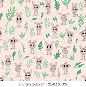 card of bunnies and plants pattern