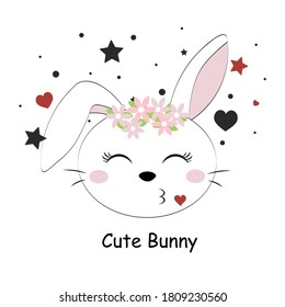 Card with a Bunny and stars on white. Cartoon background for children's fabric textiles, postcards, Wallpaper and other things. Vector