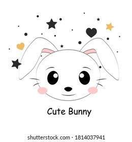 Card with a Bunny and stars on white. Cartoon background for children's fabric textiles, postcards, Wallpaper and other things. Vector