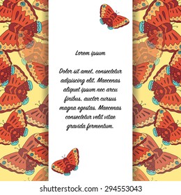 Card with butterflies and place for text. Vector illustration.