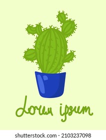 Card with a cactus in a blue pot and lettering