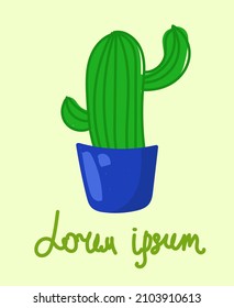 Card with a cactus in a blue pot and lettering